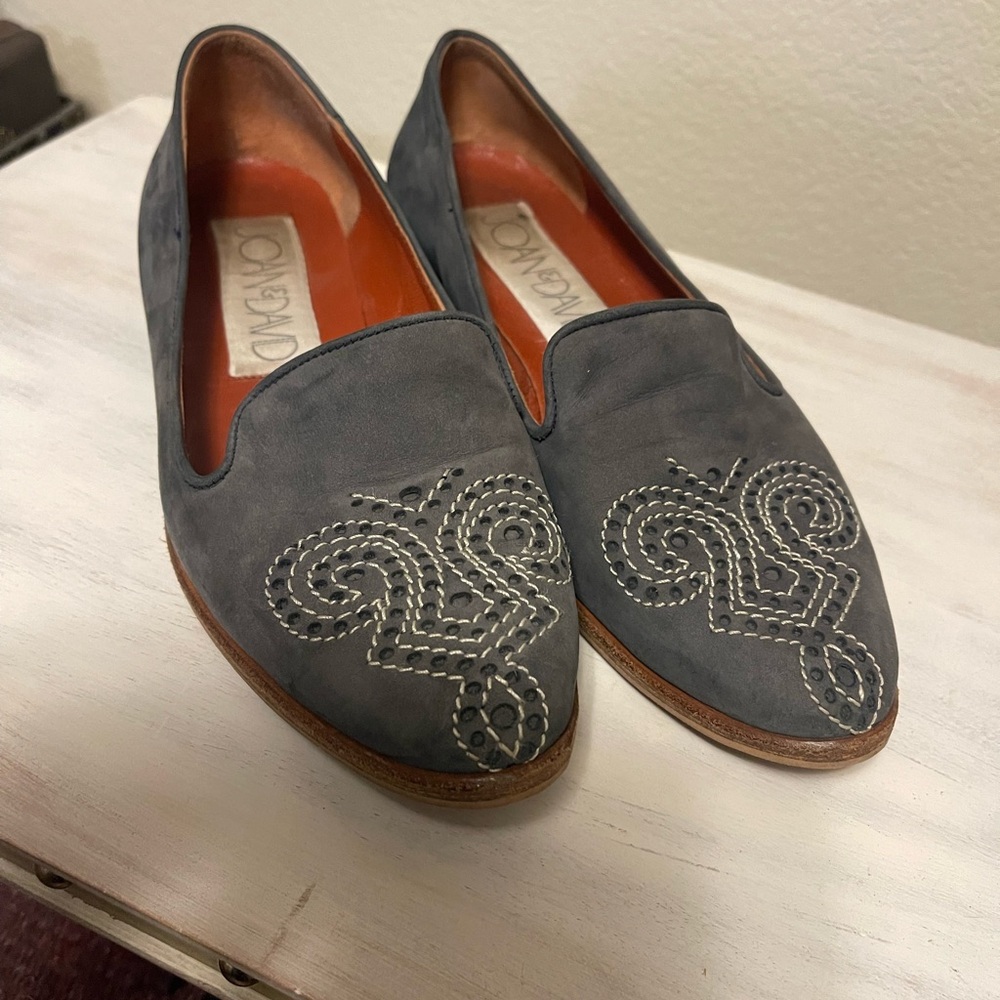 Joan & David Blue Embroidered Flats